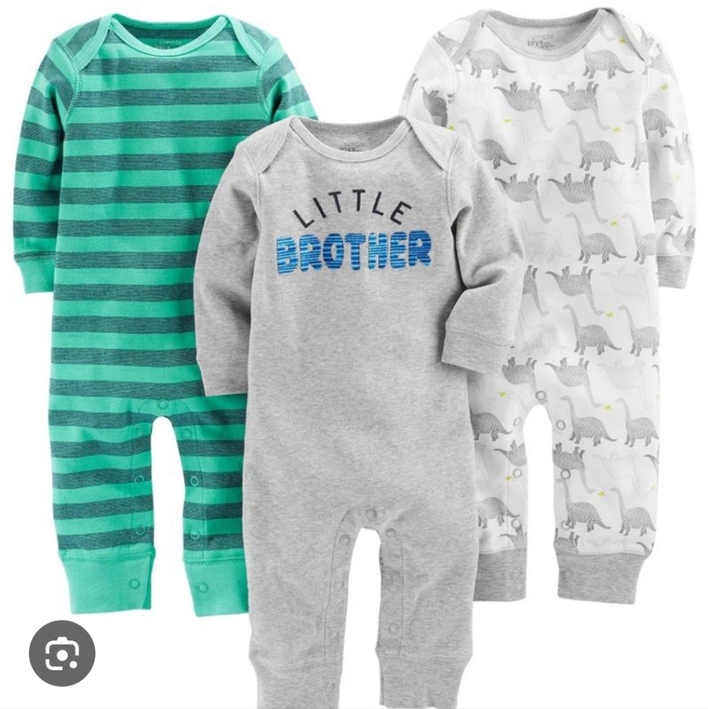 Carter's Striped, Gray, and Dinosaur Rompers